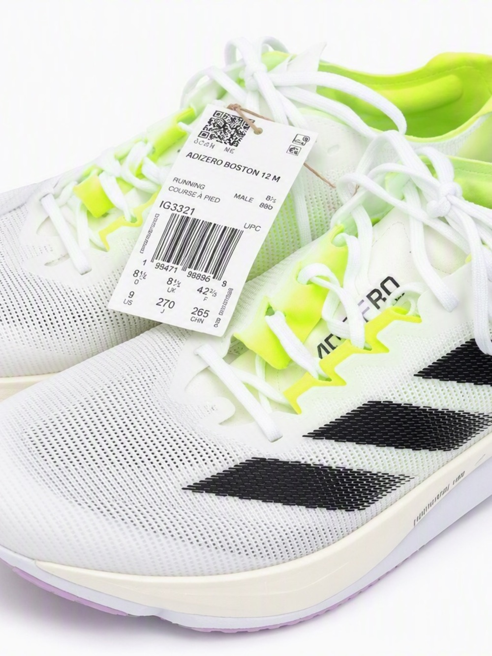 Size 10 - adidas Adizero Boston 12 White Green Spark
